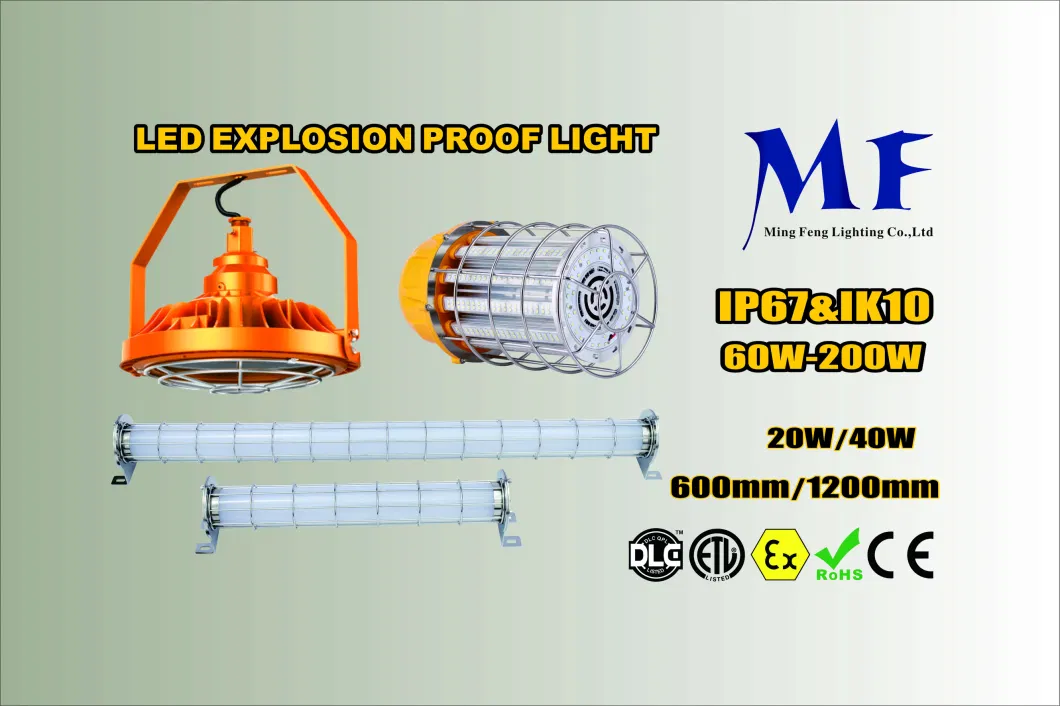 40W 60W 80W 100W 200W Atex Certificate Oil and Gasoline Harsh Environment Explosive Zone Wall Ceiling Hanging LED Explosion Proof Light